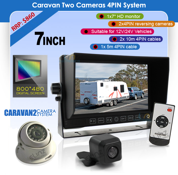 7inch Monitor HD Reversing CCD 2x Camera 4PIN 3AV Caravan Kit