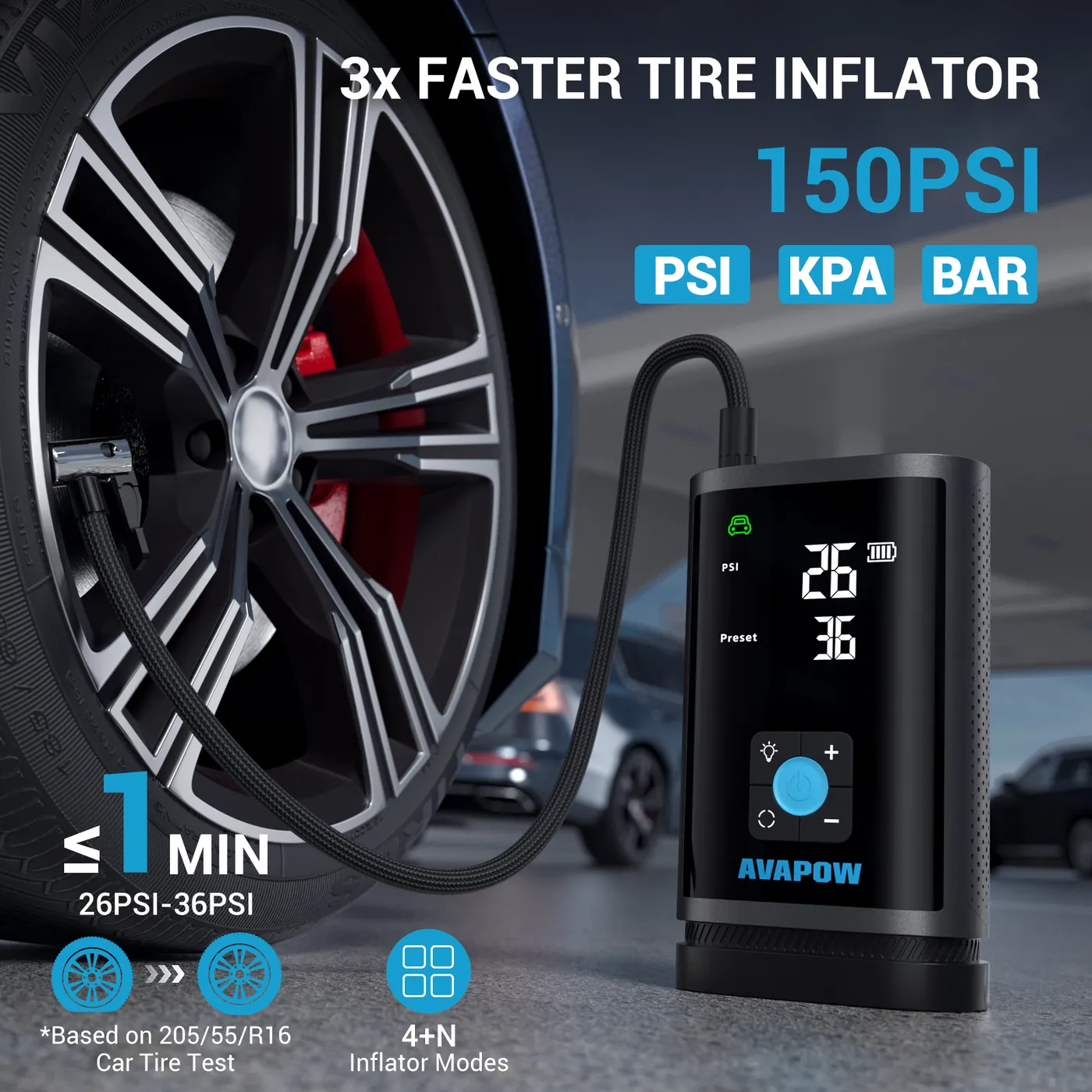 black multi function jump starter with tyre inflator