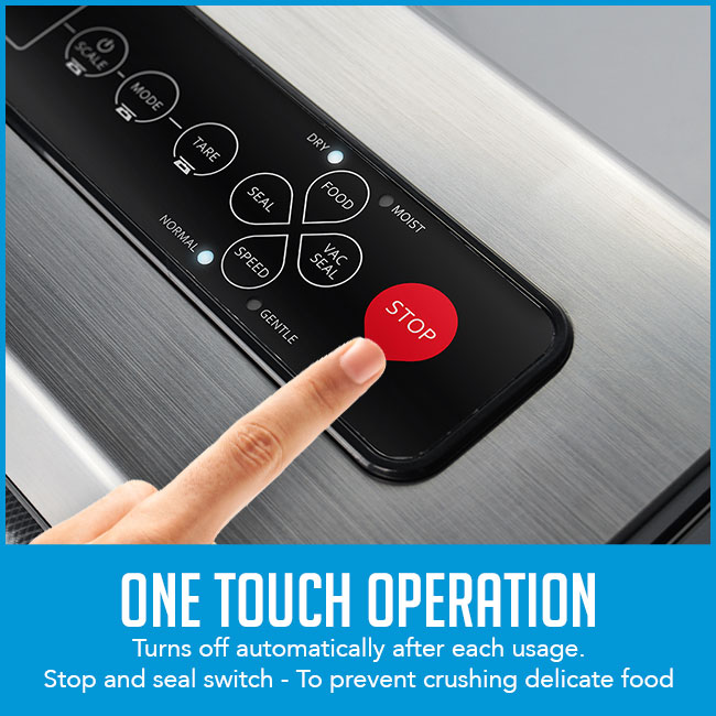 one touch operation graphic on food vacuum sealer