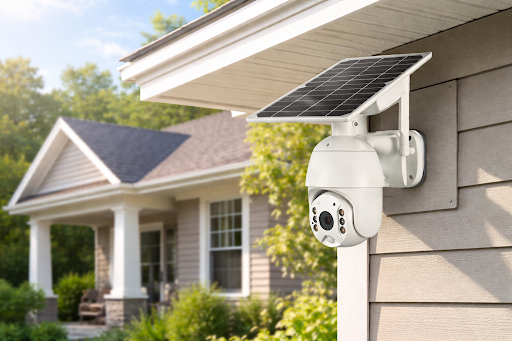 solar security camera wireless installed outside the house