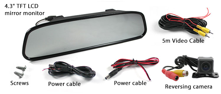 4.3 inch LCD Car Rearview Mirror Monitor Reversing Camera Package