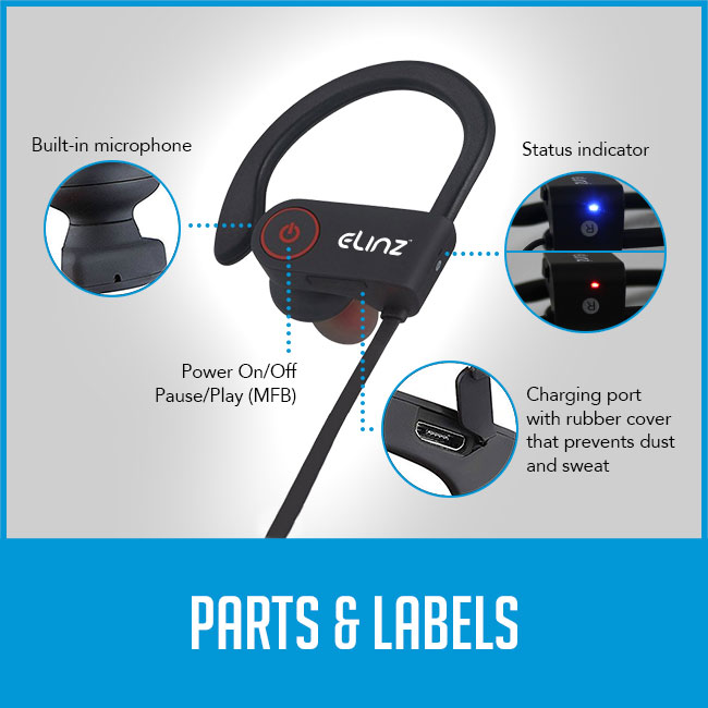 power on button and charging port on bluetooth earphone