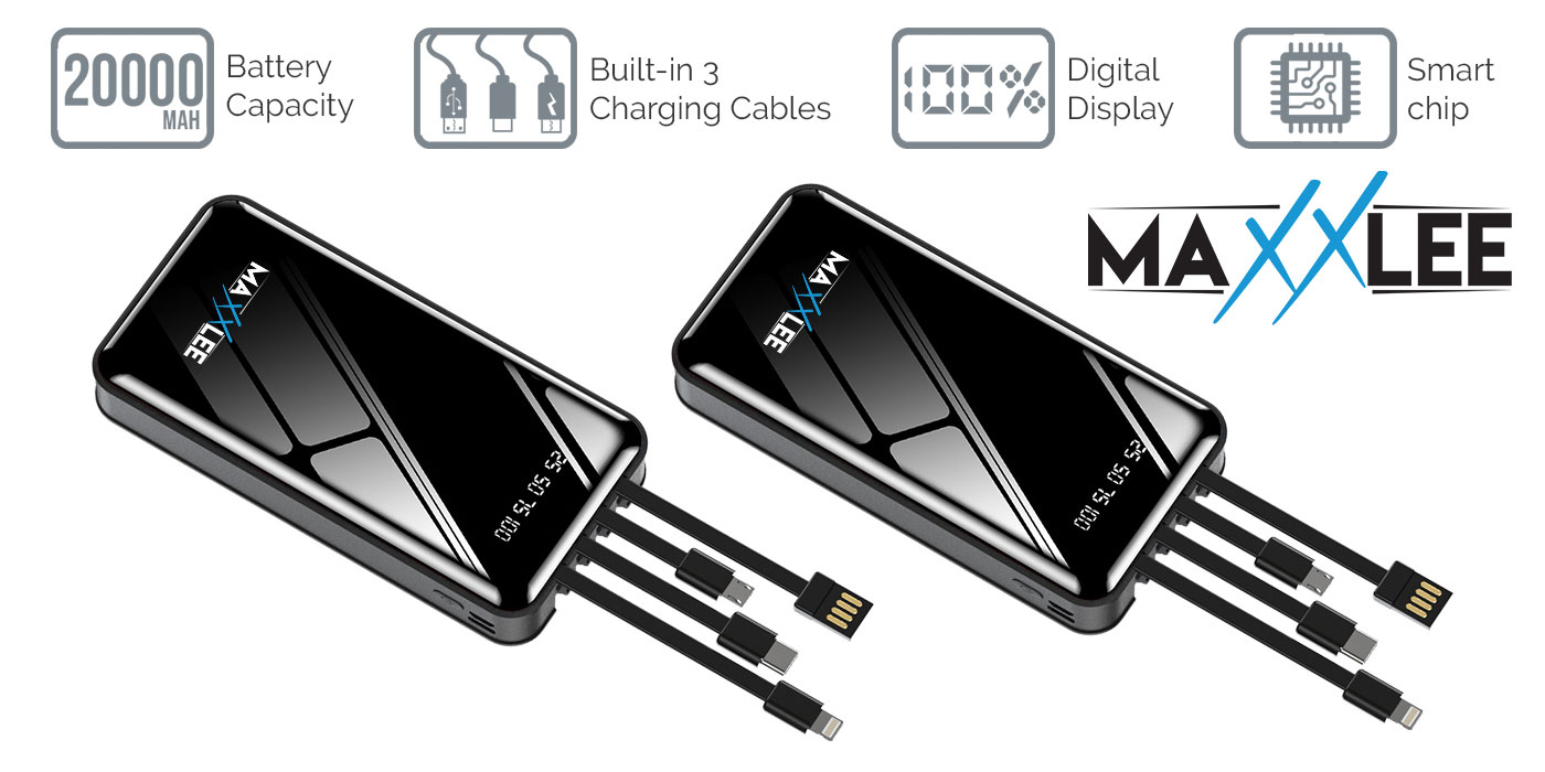 Maxxlee 20000mAh Powerbank Built-in 4 Cables 