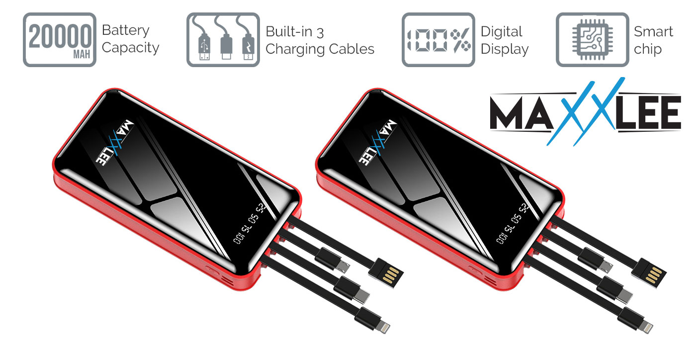 Maxxlee 20000mAh Powerbank Built-in 4 Cables 