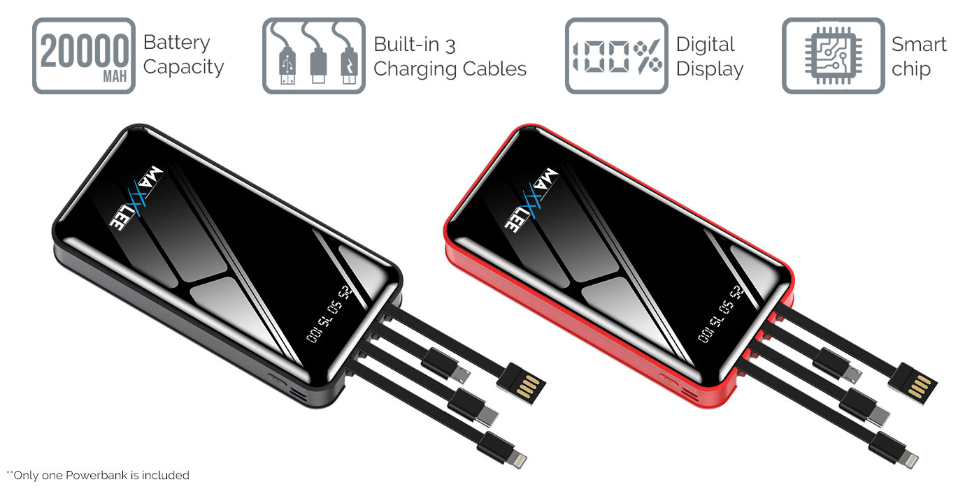 Maxxlee 20000mAh Powerbank Built-in 4 Cables 