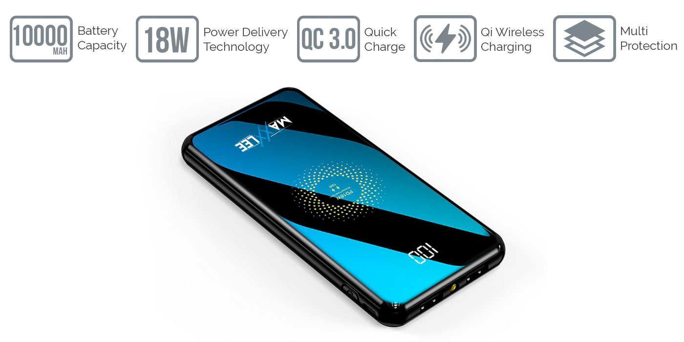 Maxxlee 10000mAh Qi Wireless Power Bank