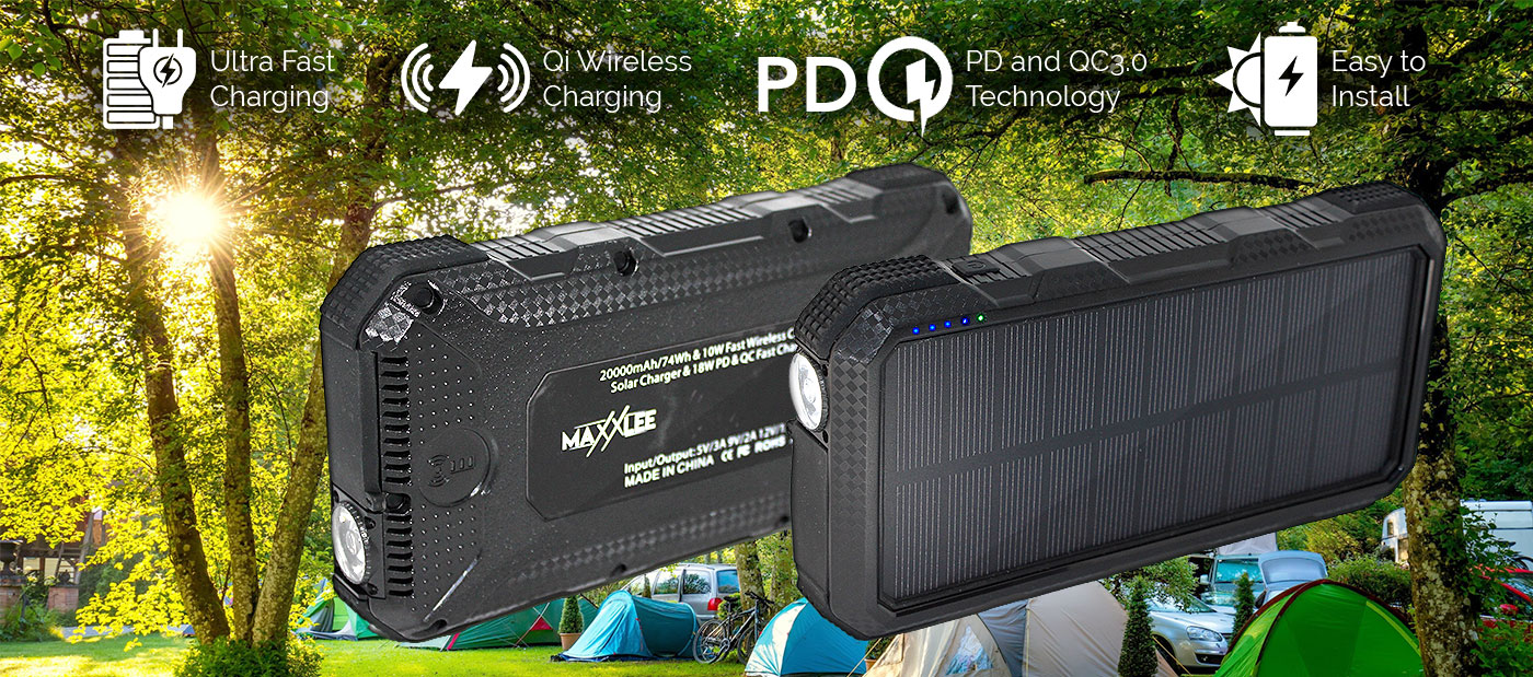 20000mAh Qi Wireless Charger Solar Power Bank