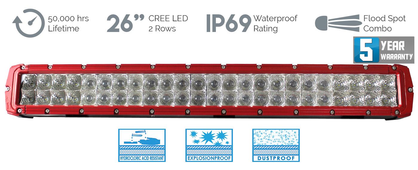 Cosmoblaze Red 26 inch 144W CREE LED Light Bar