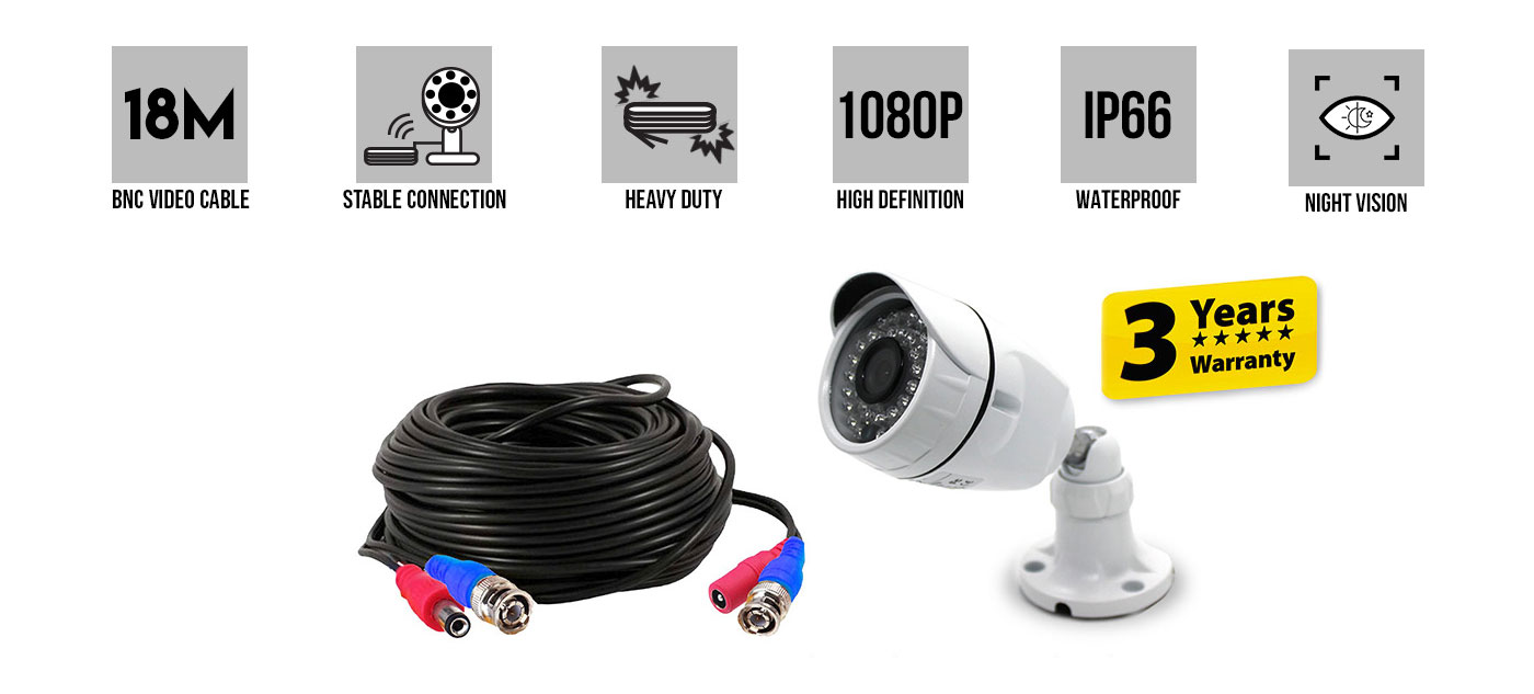 1080P HD 2.0MP Bullet Camera 18M BNC Video Cable