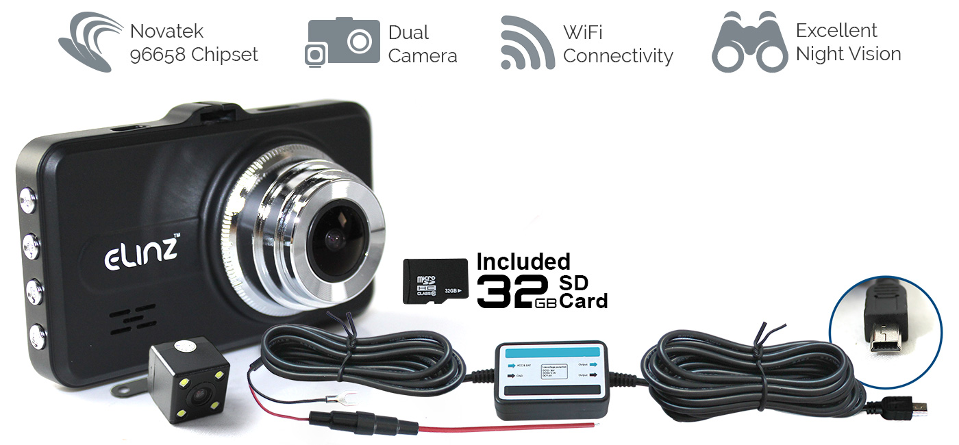 3.0 LCD Dash Cam Dual Camera Reversing WiFi