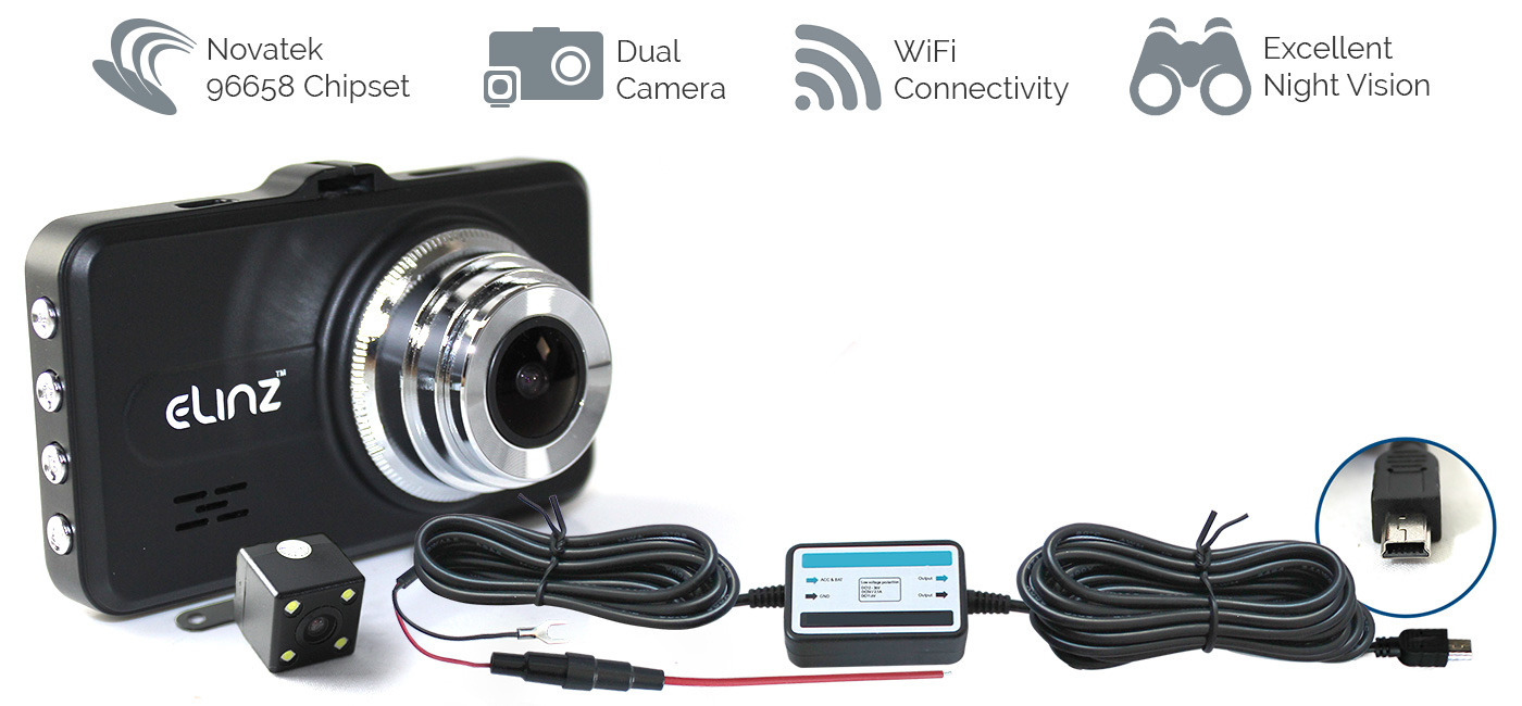 3.0 LCD Dash Cam Dual Camera Reversing WiFi