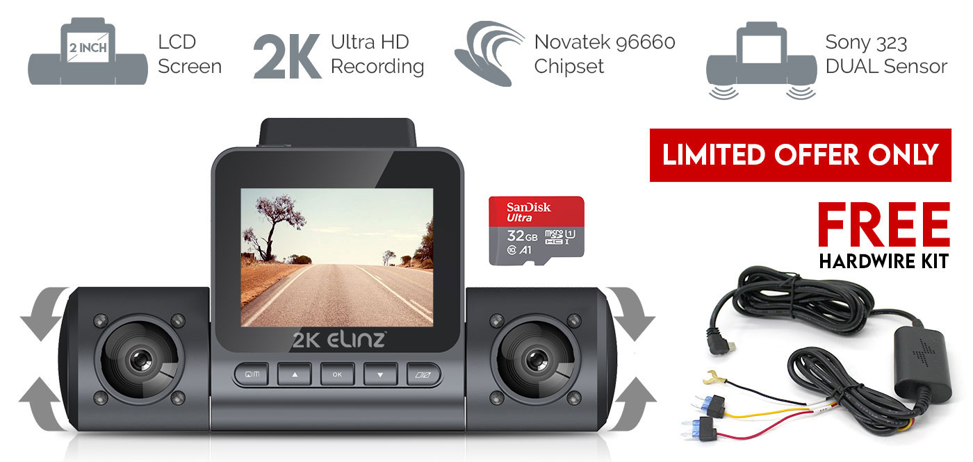 2K Dual Dash Cam 2" LCD Screen