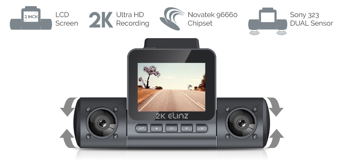 2K Dual Dash Cam 2" LCD Screen