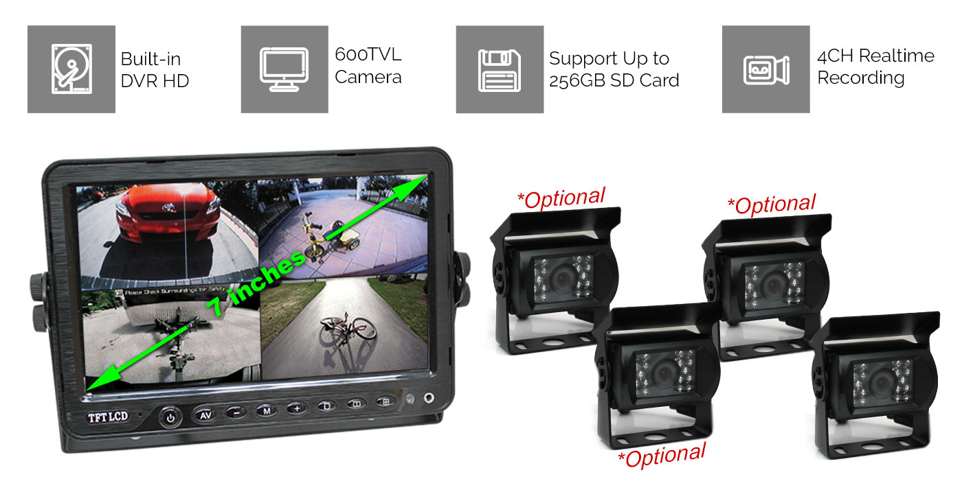 7 inch DVR 4CH  Reversing Camera Kit