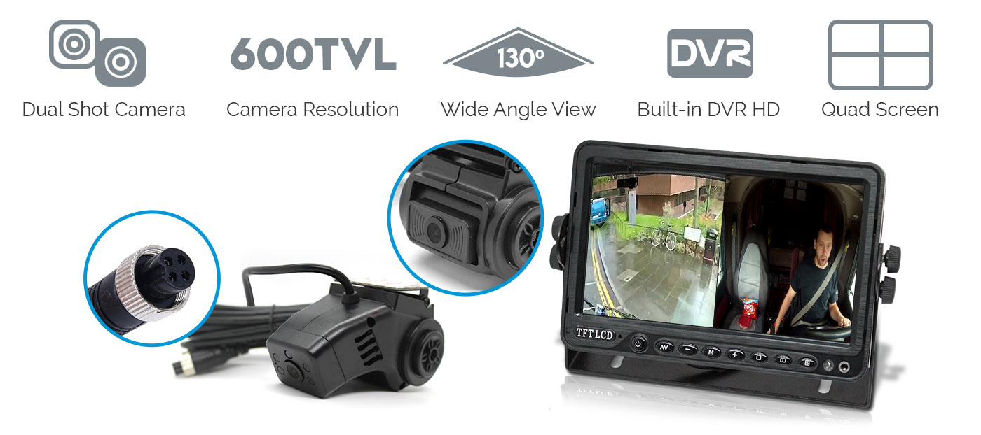 7inch DVR Splitscreen Monitor Dual Lens 4 PIN Camera