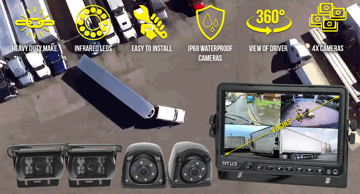 Quadscreen 9 inch DVR 4 Camera Package Kit