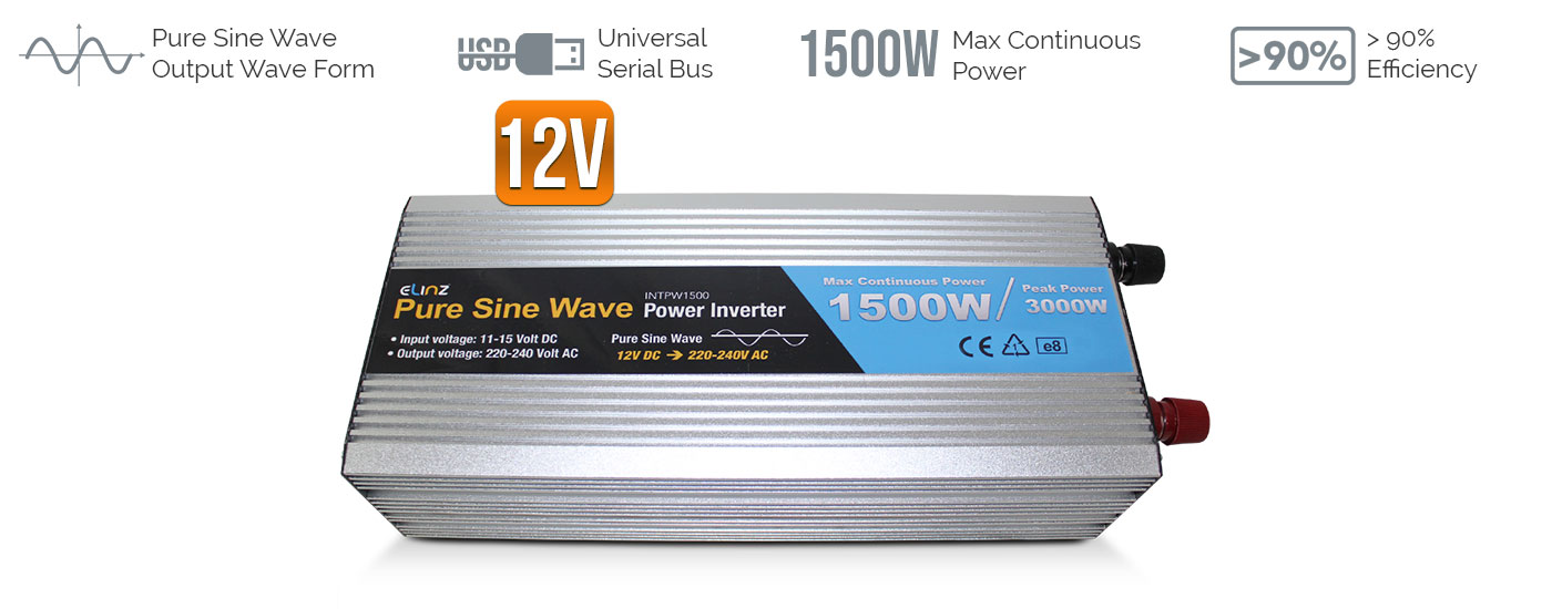 pure sine wave power inverter with caption 1000W and 90% efficiency