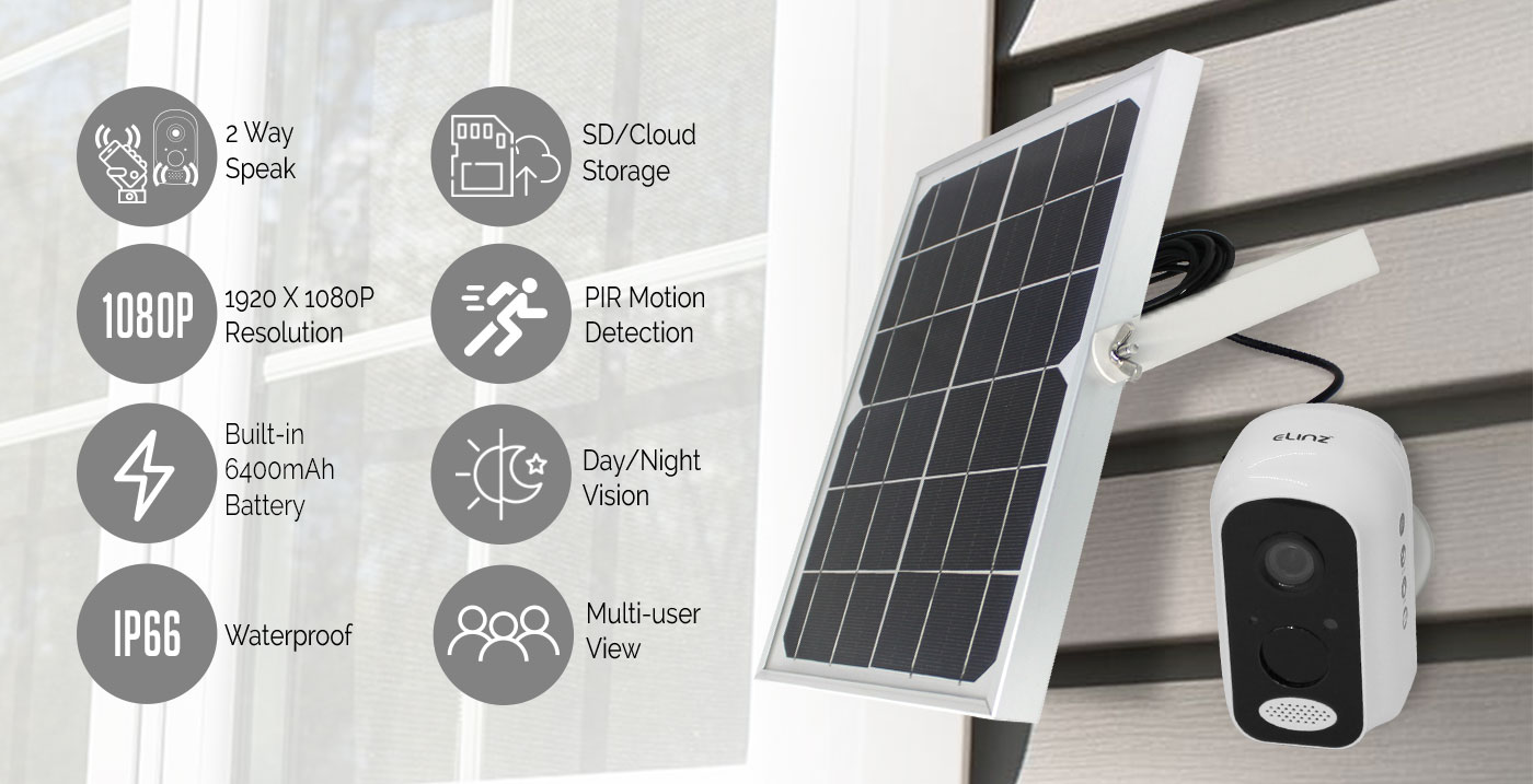 Wireless IP Camera 1080P Battery Solar Panel