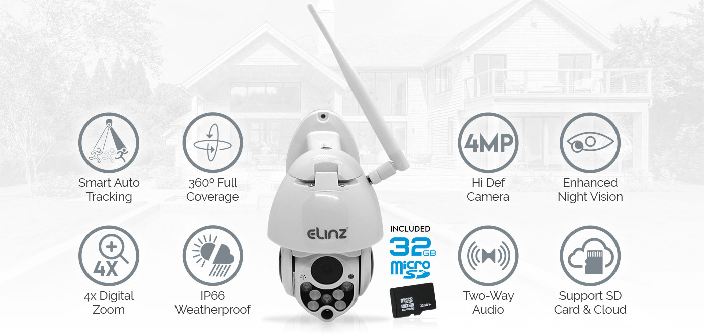 4MP Wireless PTZ WiFi IP Security Camera