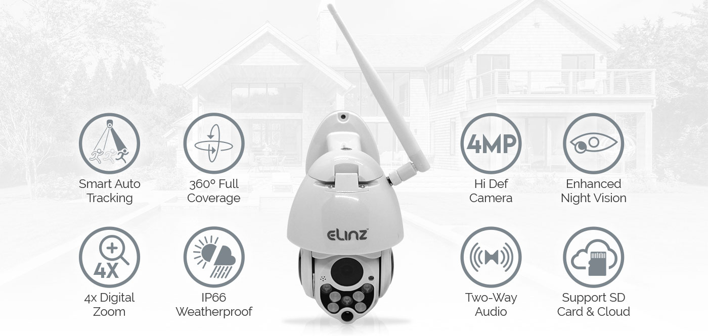 4MP Wireless PTZ WiFi IP Security Camera