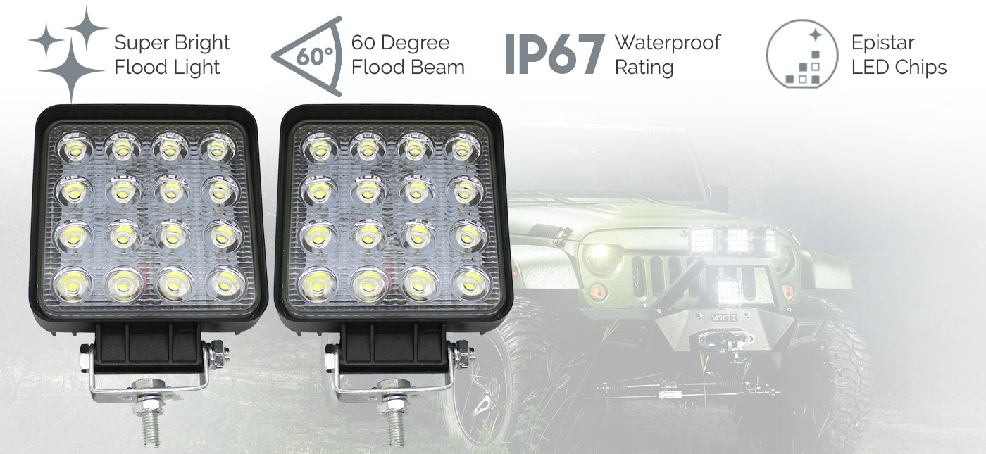 2pcs 48W LED Work Light Flood Lamp