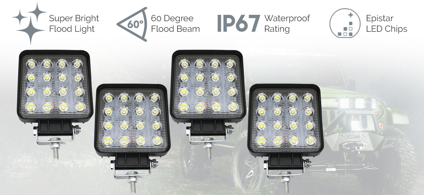 4pcs 48W LED Work Light Flood Lamp