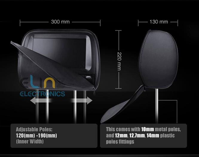 car headrest dvd dimension