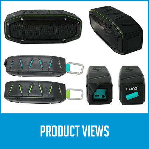 front back side and top views on bluetooth speaker