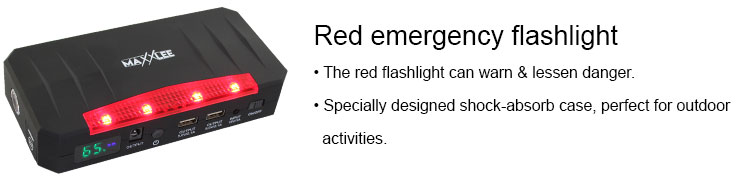 red emergency flashlight on car battery charger