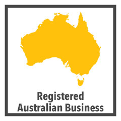 australia map silhouette, with caption "registered australian business"