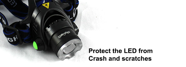 covered headlight with caption "protect the LED from crash and scratches"