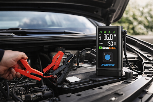 a top rated battery charger attached to a car battery