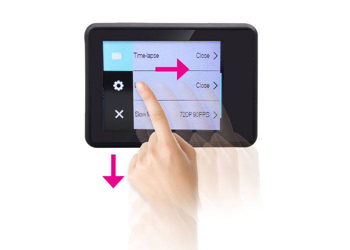 action camera with touch screen controls