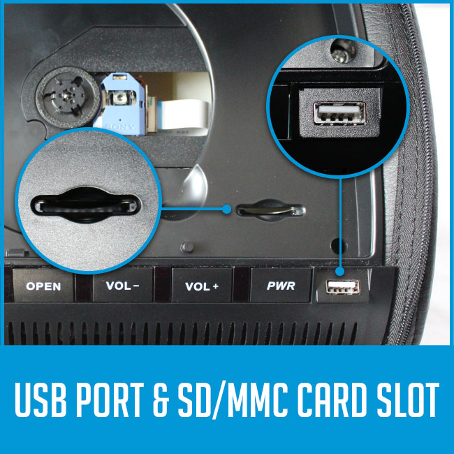 close up usb and mmc slot for car dvd player