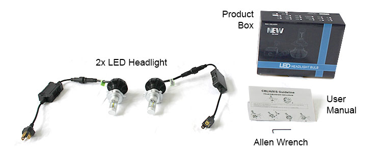 LED headlights, allen wrench, user manual for "what's included"
