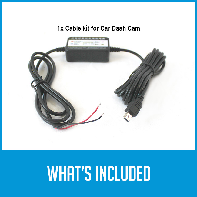 cable kit for dash cam with caption "what's included"