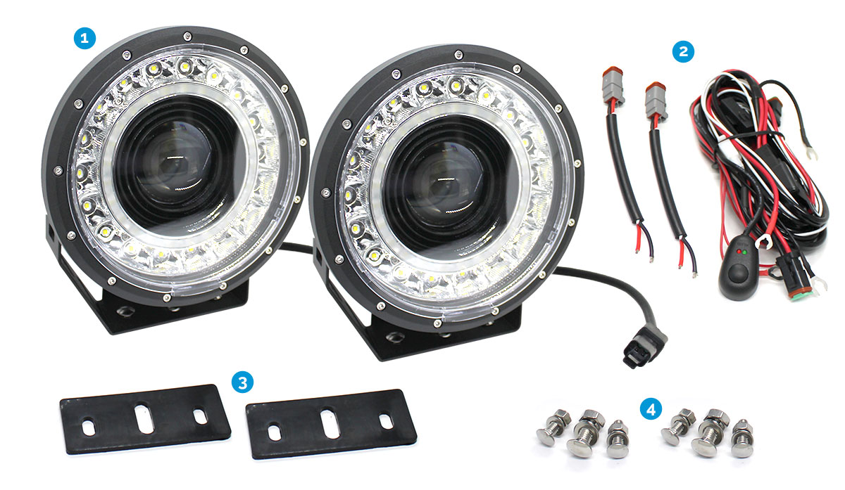 9 inch LED Driving light with wiring harness