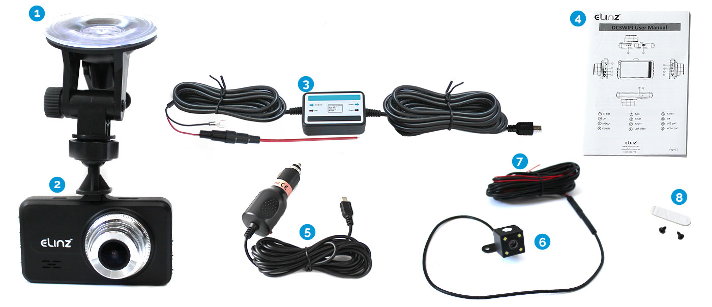 Dash Cam Dual Camera Reversing Recorder WiFi DVR FHD 1296P