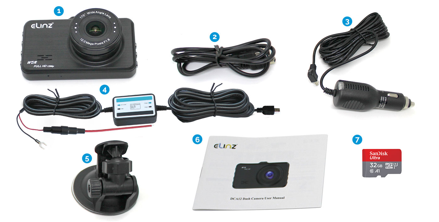 3.0 LCD Dash Cam, Car charger and Accessories