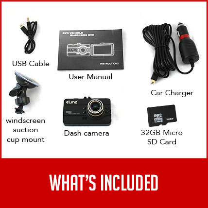 Dash Cam Car Video Camera FHD Night Vision 1296P 3.0 LCD 32GB Package