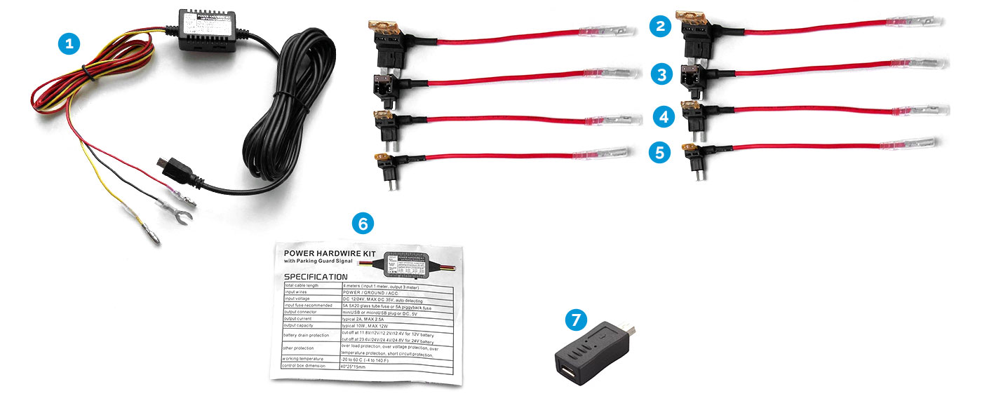 Hardwire Kit, Piggy Back Fuse Tap, USB Adapter