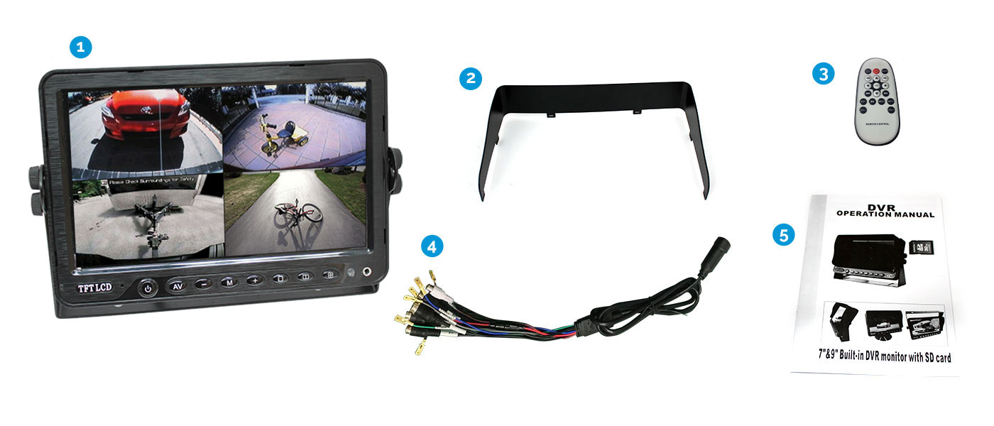 7 inch DVR monitor with reversing camera and 4PIN Cable