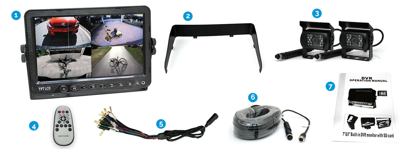 9 inch DVR monitor with reversing camera and 4PIN Cable