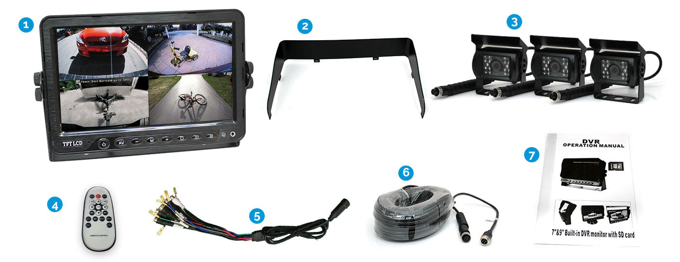 9 inch DVR monitor with reversing camera and 4PIN Cable