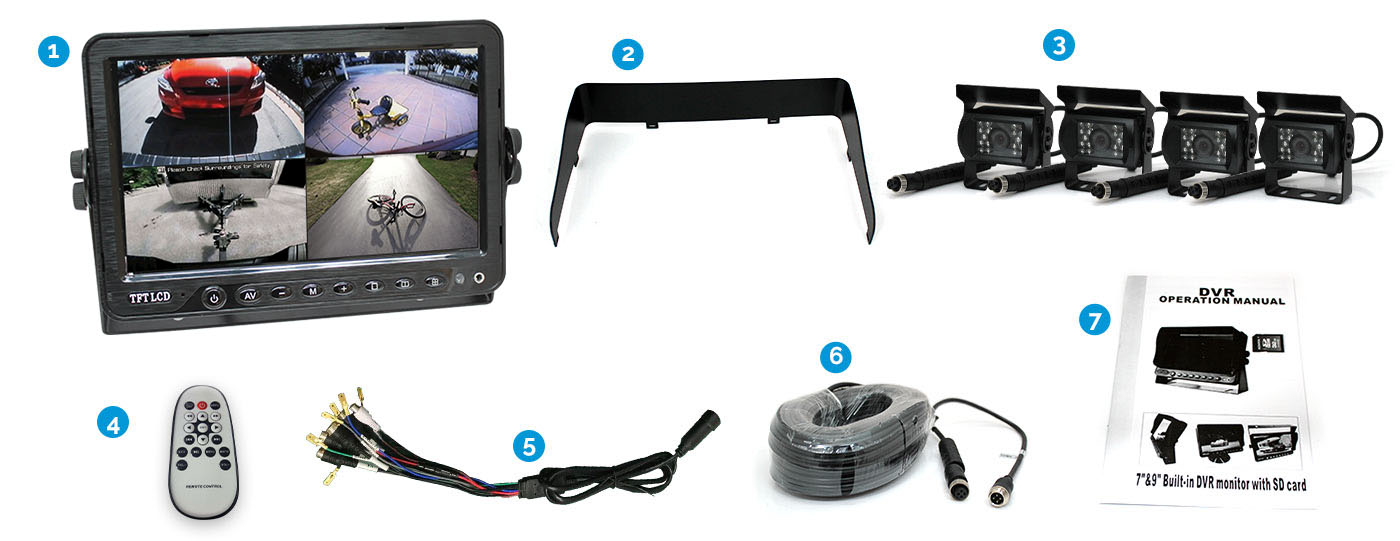 9 inch DVR monitor with reversing camera and 4PIN Cable