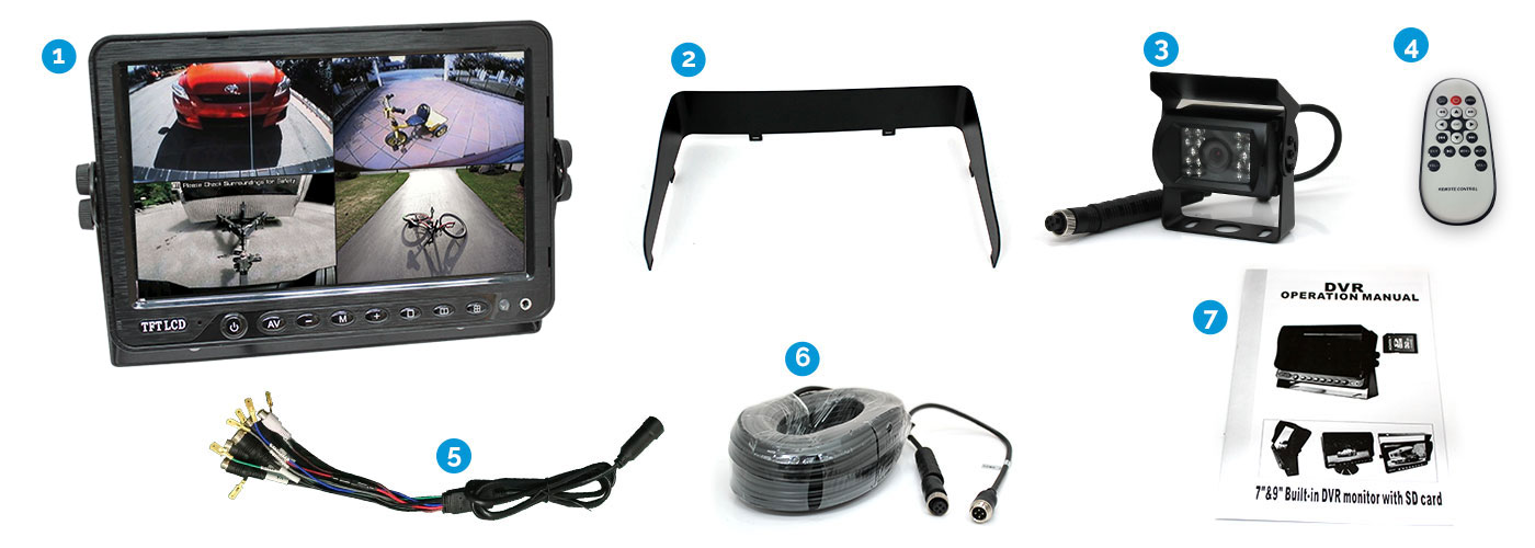 7 inch DVR monitor with reversing camera and 4PIN Cable