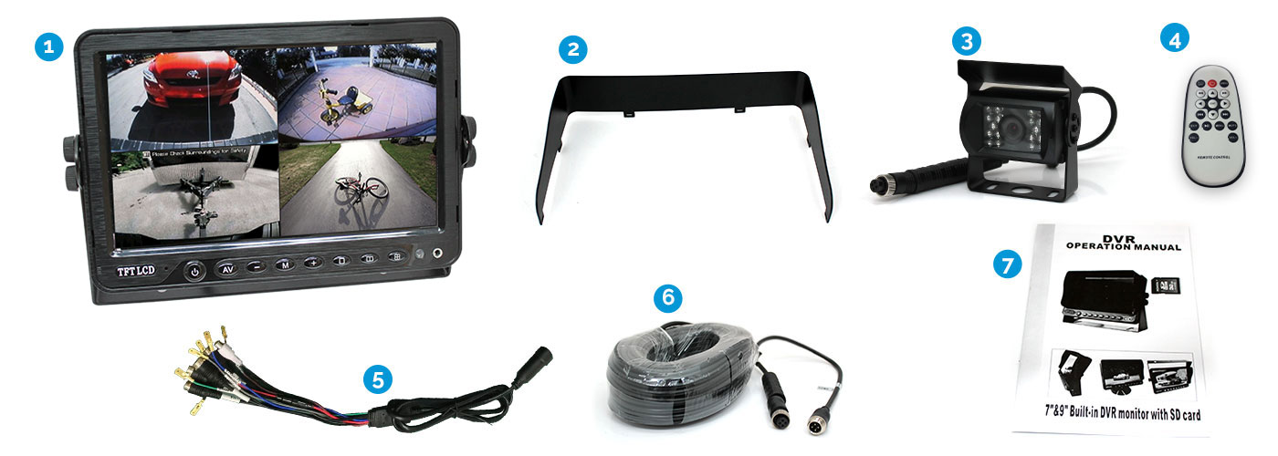 9 inch DVR monitor with reversing camera and 4PIN Cable