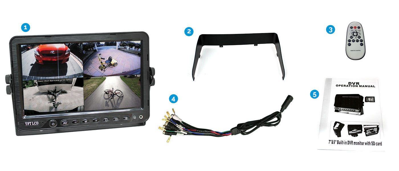 9 inch DVR monitor with reversing camera and 4PIN Cable