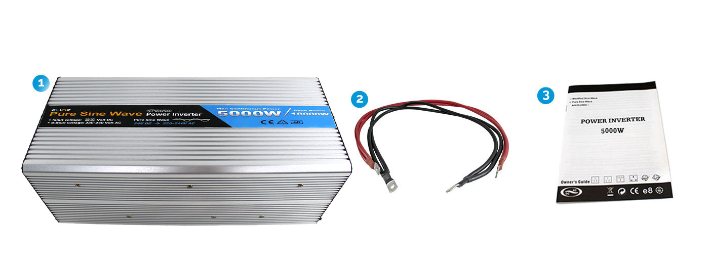 5000W Pure Sine Wave Inverter with Power Cables and Clamps