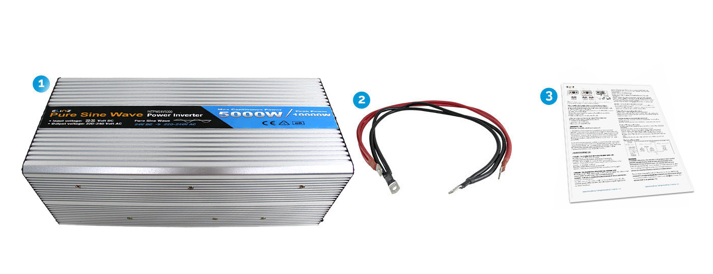 5000W Pure Sine Wave Inverter with Power Cables and Clamps